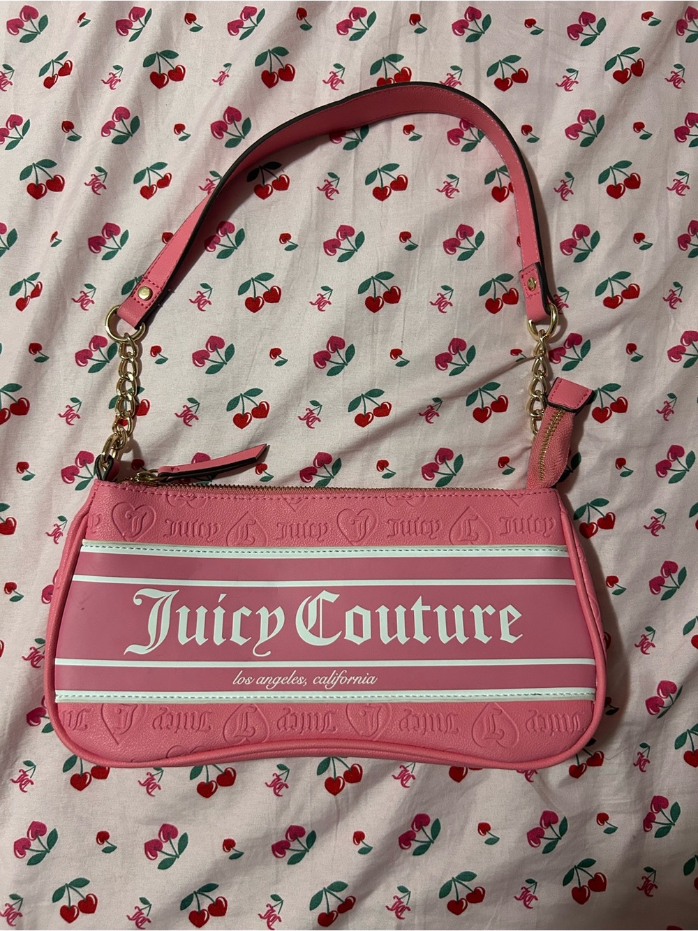 Juicy Couture Pink Logo Shoulder Bag with Gold-Tone Chain